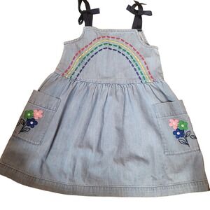 Hanna Andersson Girls Light Wash Denim Rainbow Spring Floral Dress Size 100 US 4